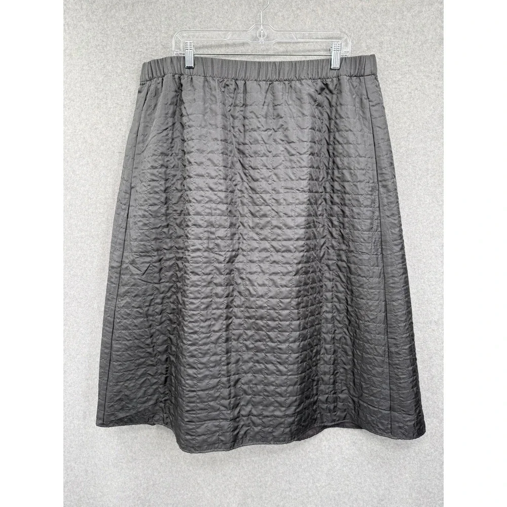 Eileen Fisher Skirt Women 1X Gray Quilted 100% Silk Elastic Waist Pockets Midi